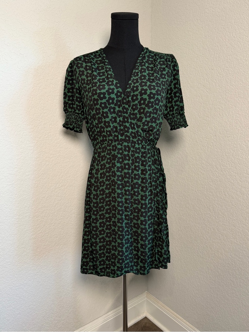 Urban Outfitters Green and Black Floral Wrap Dress